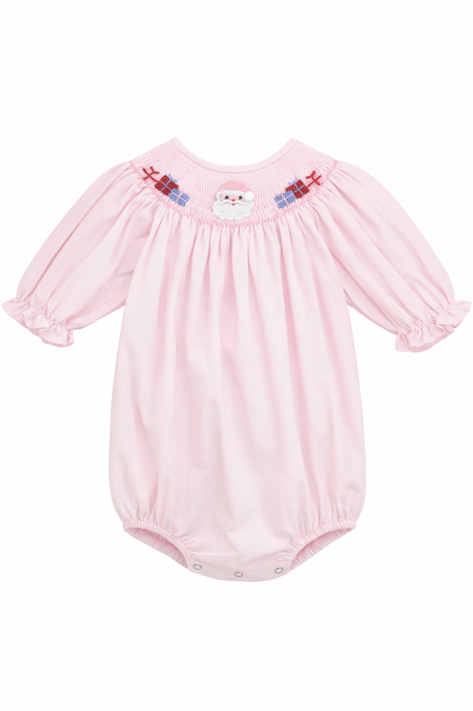 SWEET DREAMS SANTA & PRESENTS PINK SMOCKED BUBBLE - Persnickety Shop