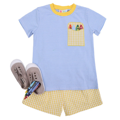 Crayon Pocket Applique Short Set  by Jellybean Smock Candy - Persnickety Shop