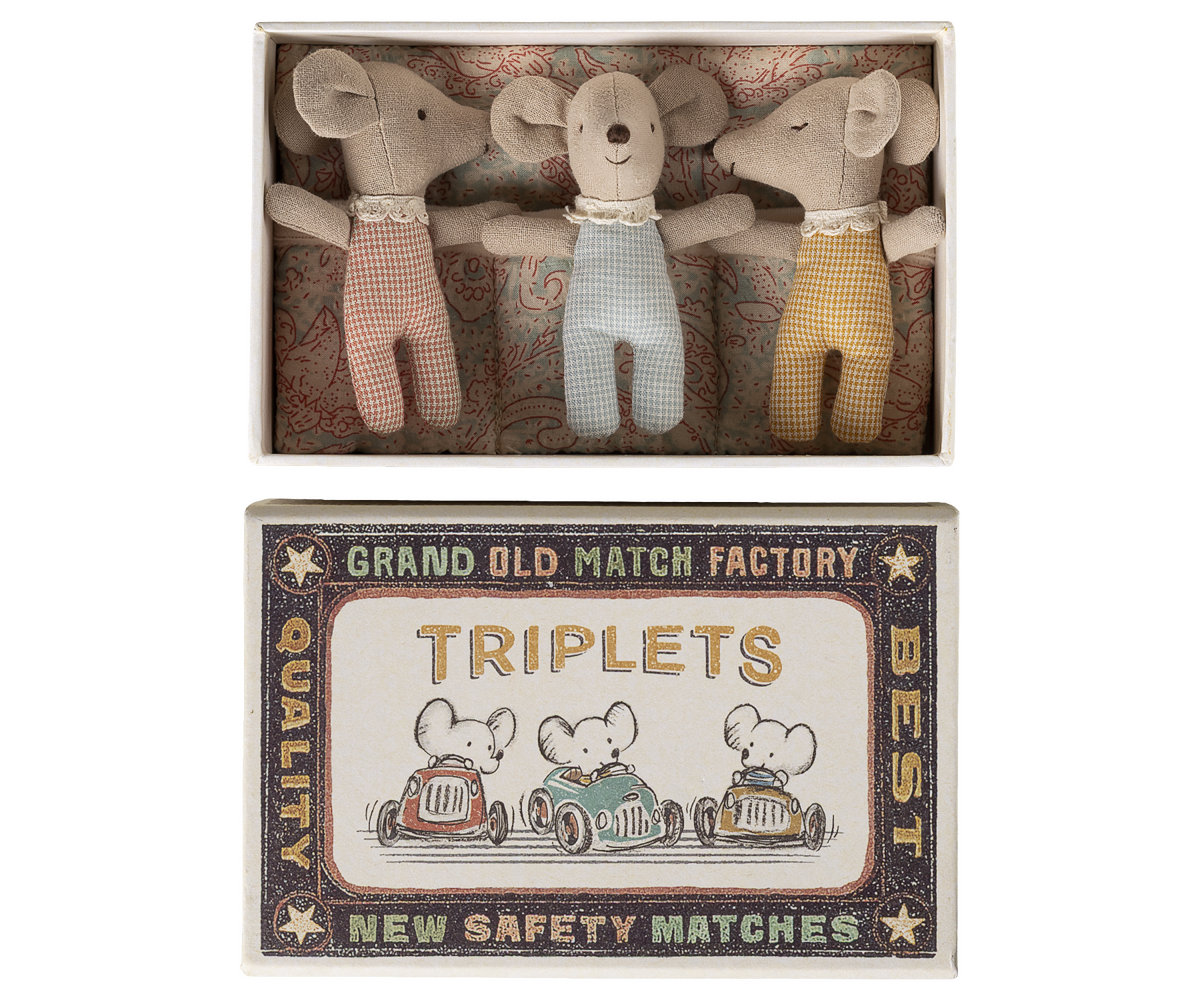 Maileg Triplets, Baby Mice In Matchbox