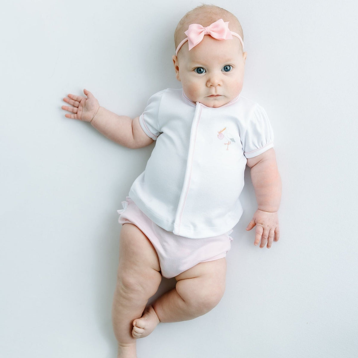 Magnolia Baby Vintage Stork Hand-Embroidered Diaper Cover Set - Pink