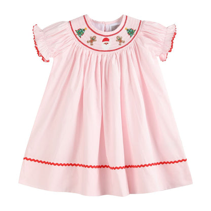 Lil Cactus *Pre-Order* Pink Christmas Smocked Bishop Dress