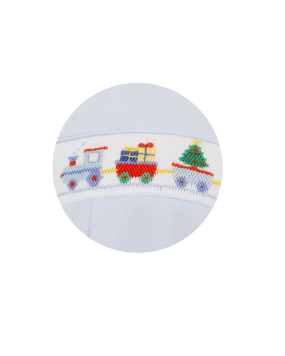 Petit Bebe Light Blue Smocked  knit boy´s long footie L/S W/FEET - Persnickety Shop