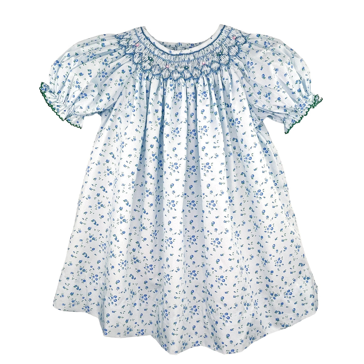 PETIT AMI FLORAL PRINT BISHOP SMOCKED DRESS