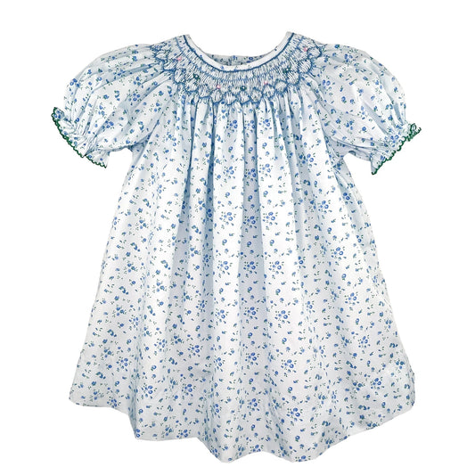 PETIT AMI FLORAL PRINT BISHOP SMOCKED DRESS