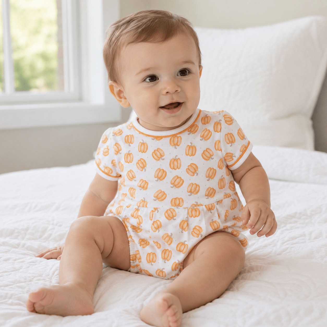 Magnolia BabyBaby Pumpkin Print Short Sleeve Boy Bubble