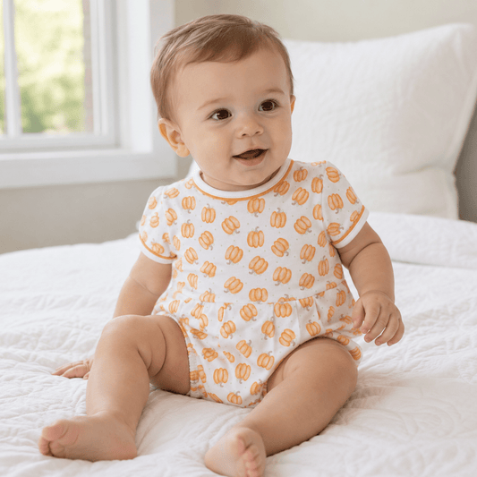 Magnolia BabyBaby Pumpkin Print Short Sleeve Boy Bubble
