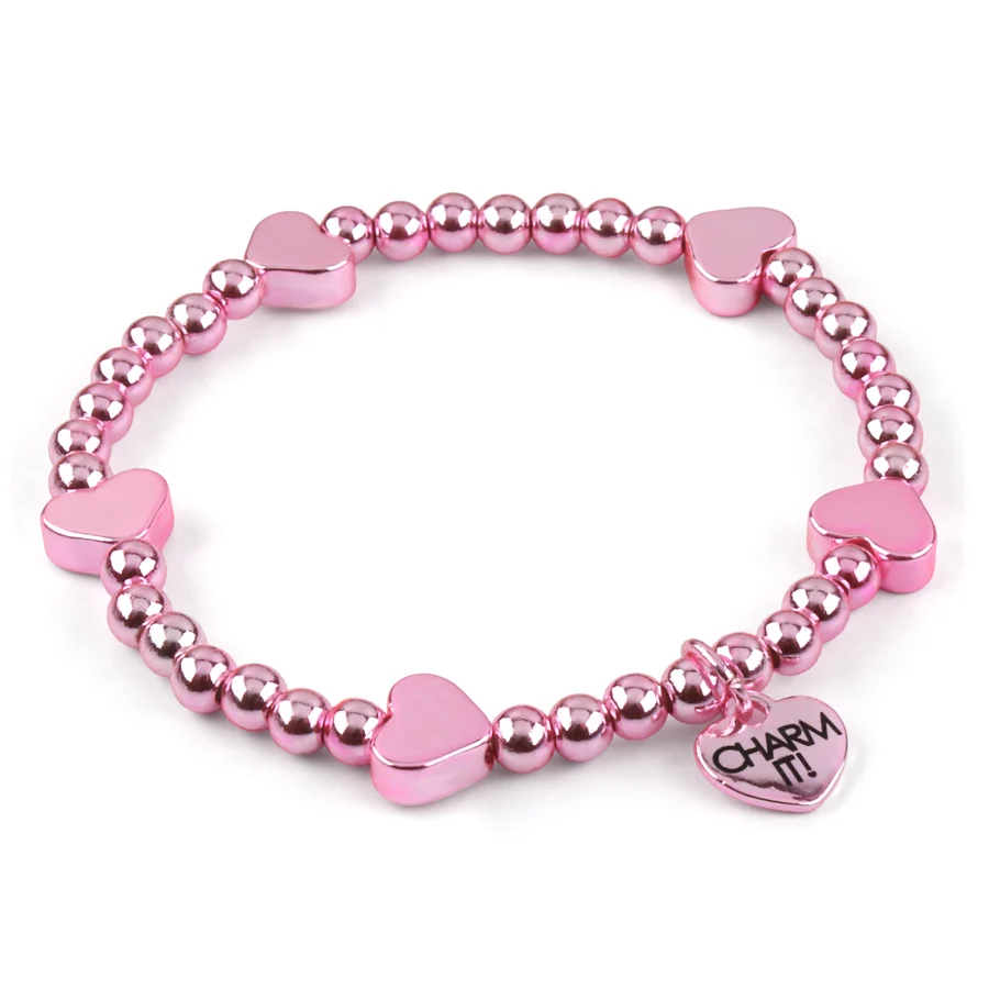 Classic Pink Heart Stretch Bead Bracelet