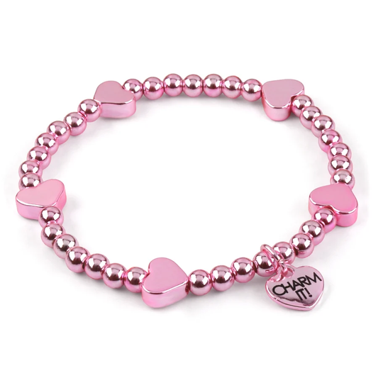 Classic Pink Heart Stretch Bead Bracelet