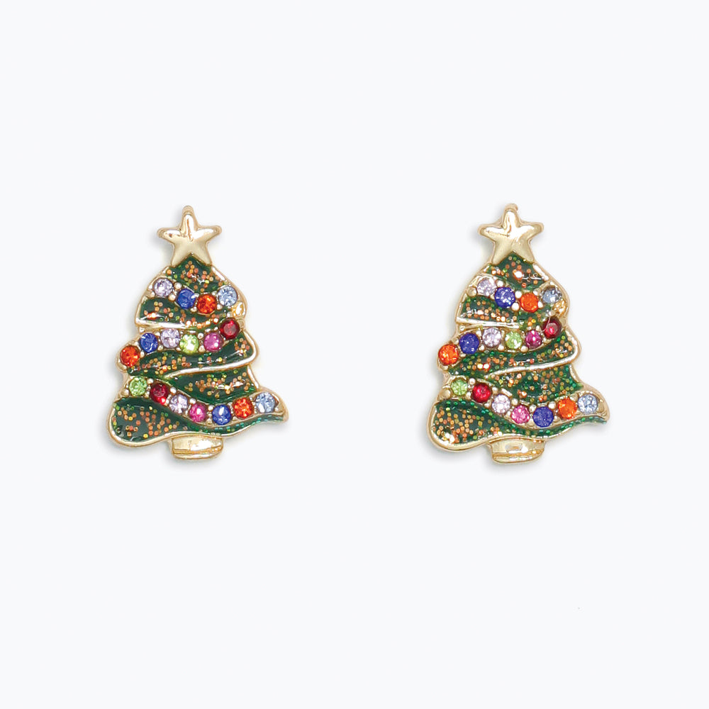 Earrings-Crystal Christmas Tree Gold