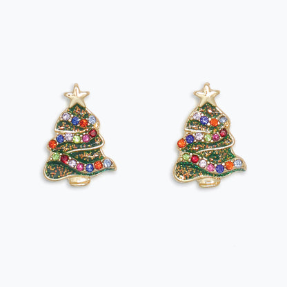 Earrings-Crystal Christmas Tree Gold