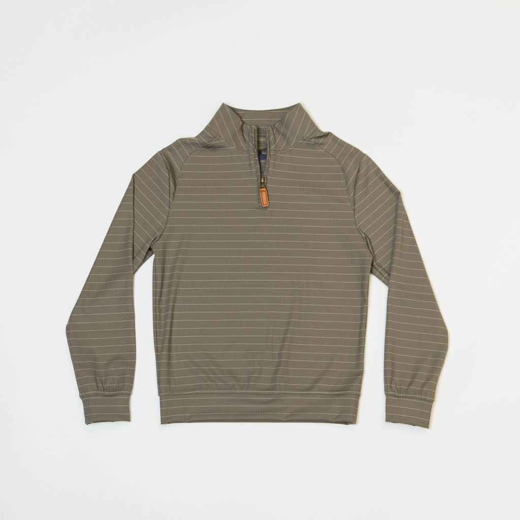 Saltwater Boys Company- COLLINS PERFORMANCE QUARTER ZIP- KHAKI STRIPE