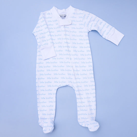 Magolia Baby Little Brother Print Zip Footie - Persnickety Shop