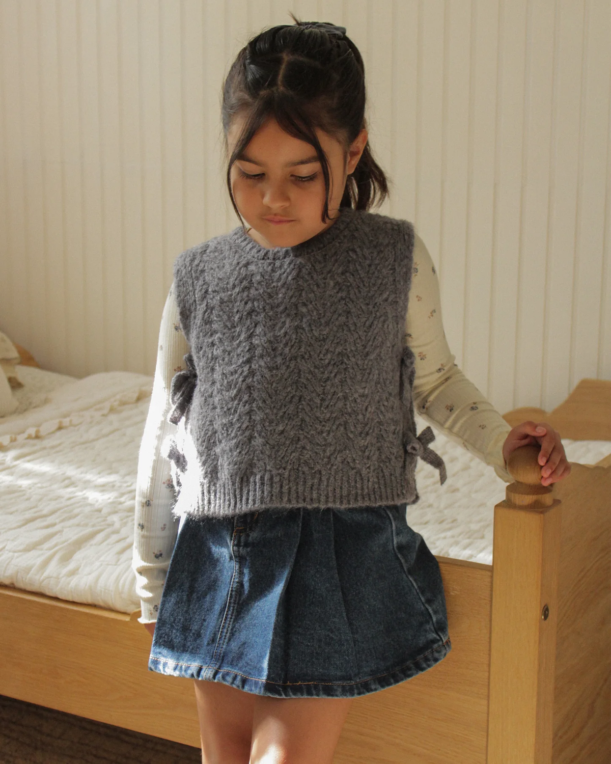 RYLEE + CRU RIBBED LONG SLEEVE NATURAL DITSY