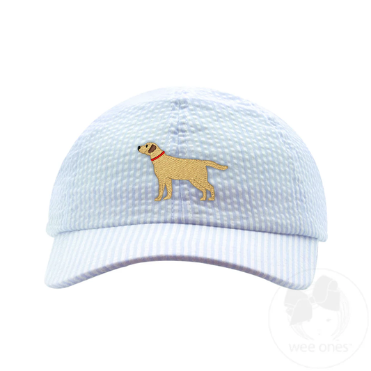 Wee Ones Boys Embroidered Dog Seersucker Ball Cap- Kids - Persnickety Shop