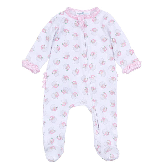 Santa Baby Print Ruffle Zip Footie - Pink - Persnickety Shop