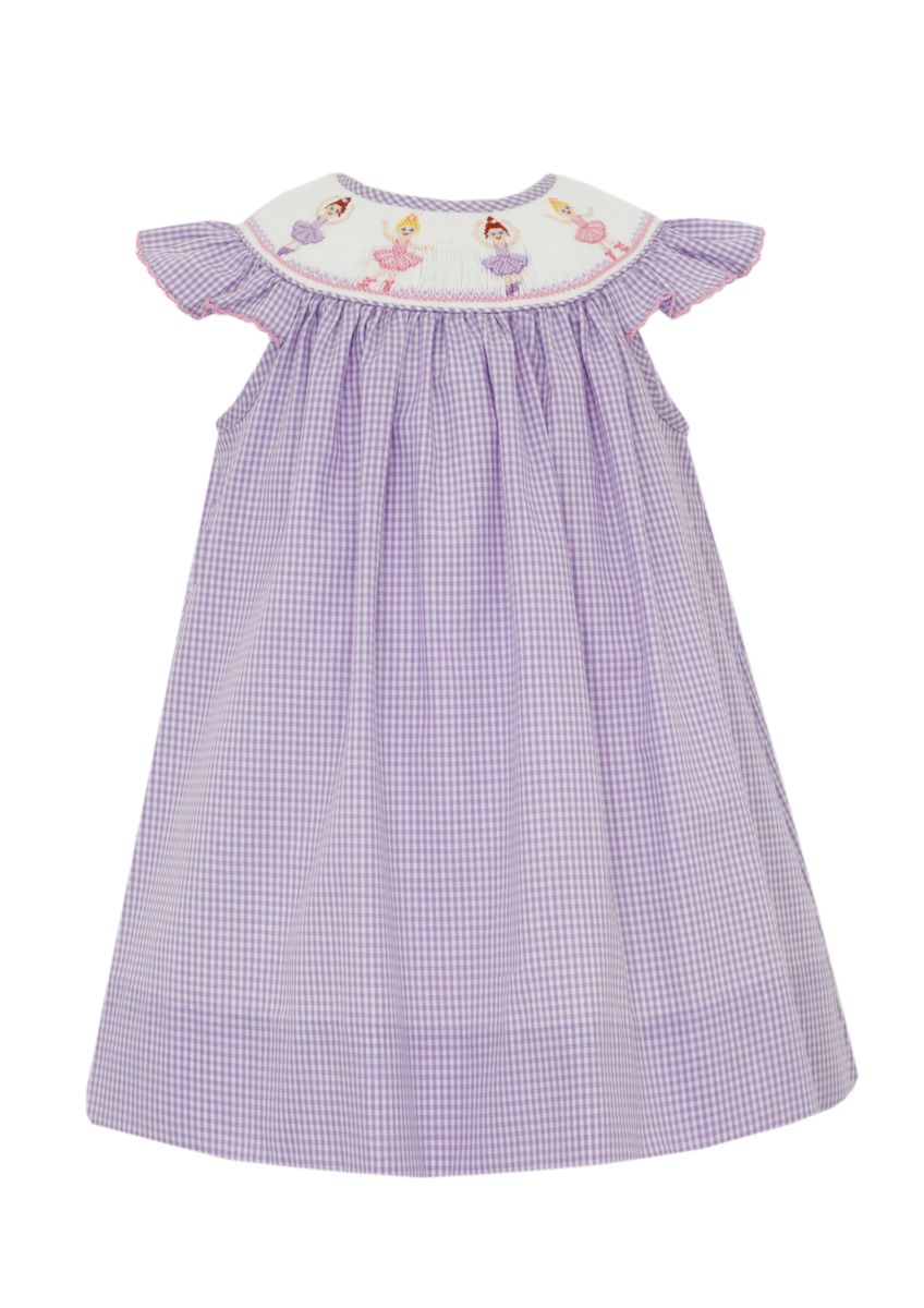 Petit Bebe Smocked Ballerinas Lilac Gingham Angel Wing Bishop Dress - Persnickety Shop