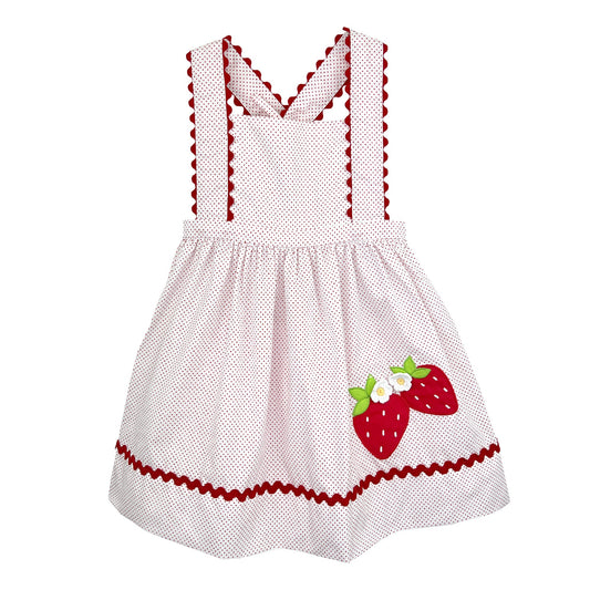 Petit Ami Pink Sundress with Bloomer- Strawberry Applique