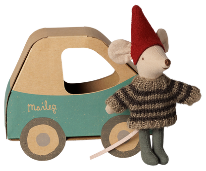 Maileg Christmas mouse, Little brother in car box