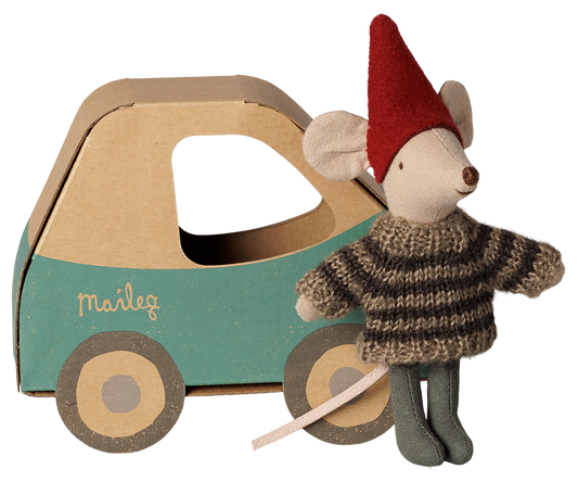 Maileg Christmas mouse, Little brother in car box