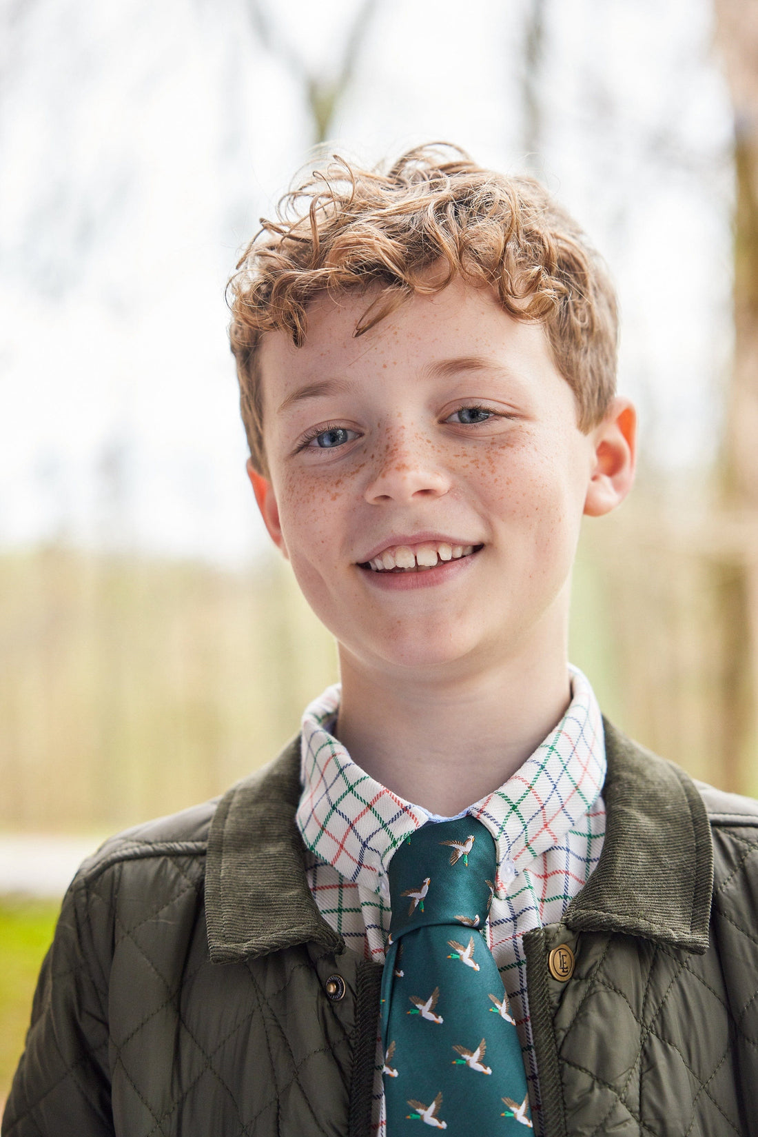 Little English Neck Tie - Hunter Green Geo