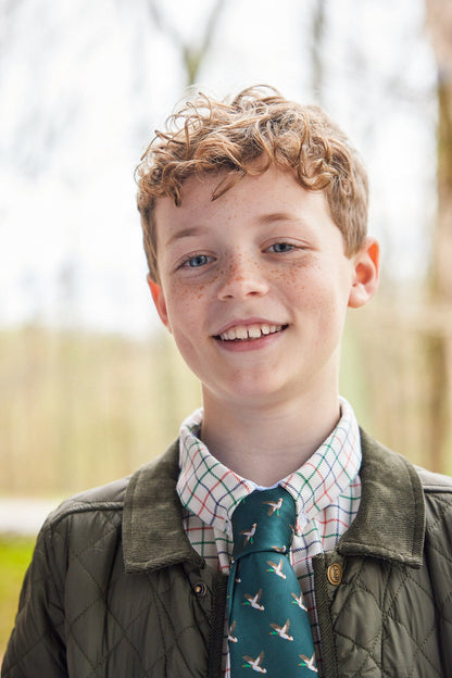 Little English Neck Tie - Hunter Green Geo
