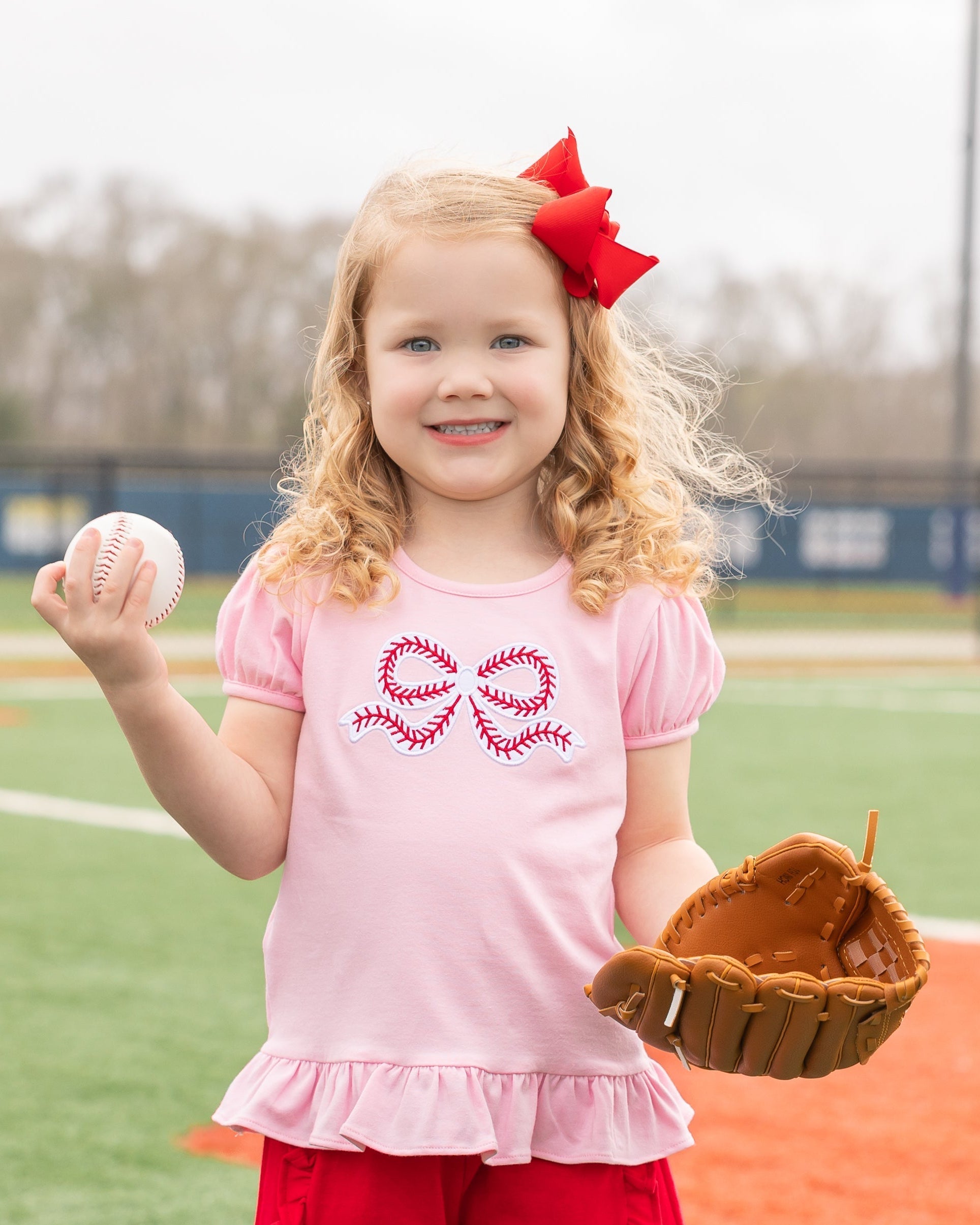 Jellybean Girls  Ball Park Bow Ruffle Shirt - Persnickety Shop