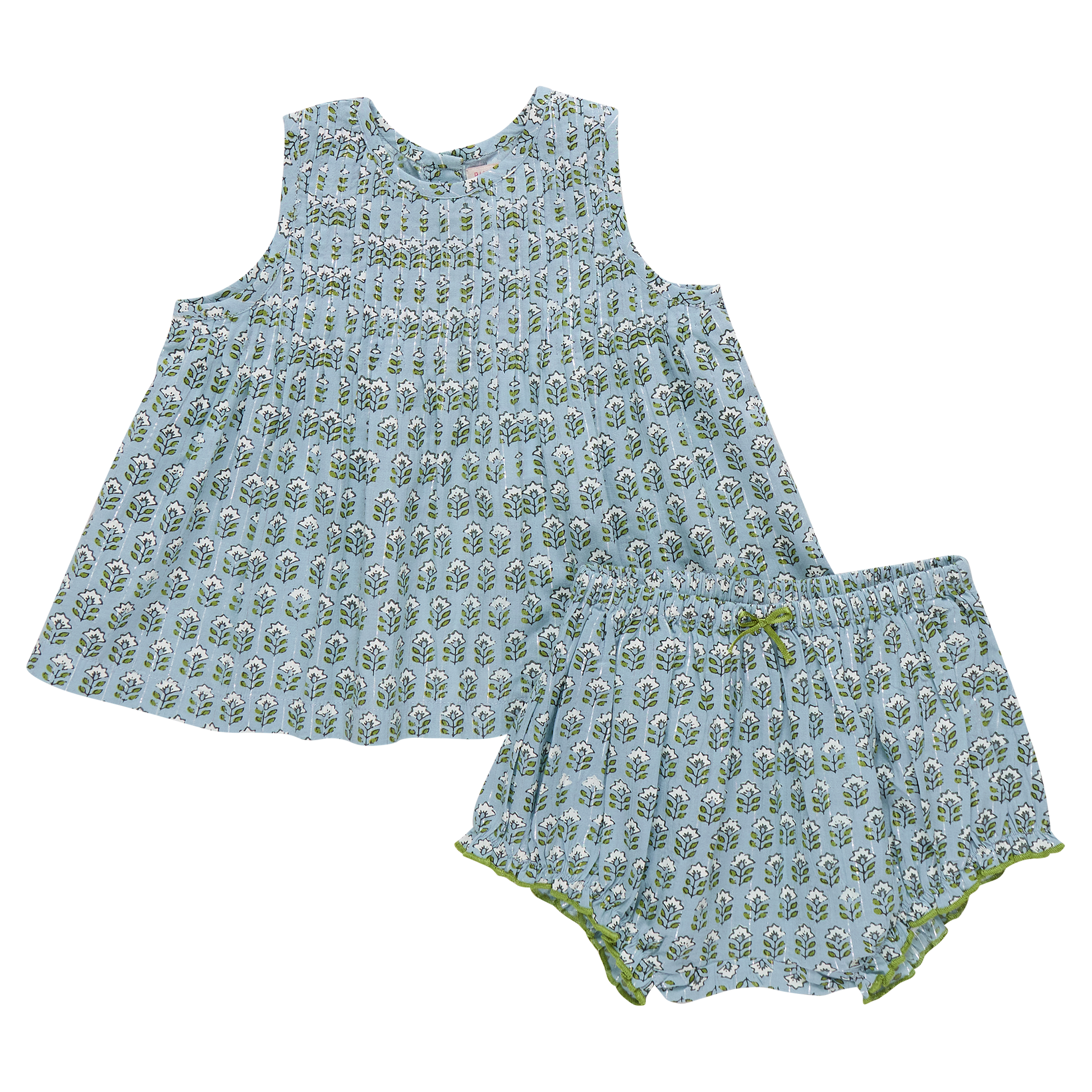 Pink Chicken - Baby Girls Jaipur 2-PC Set - Blue Prairie Block Print - Persnickety Shop