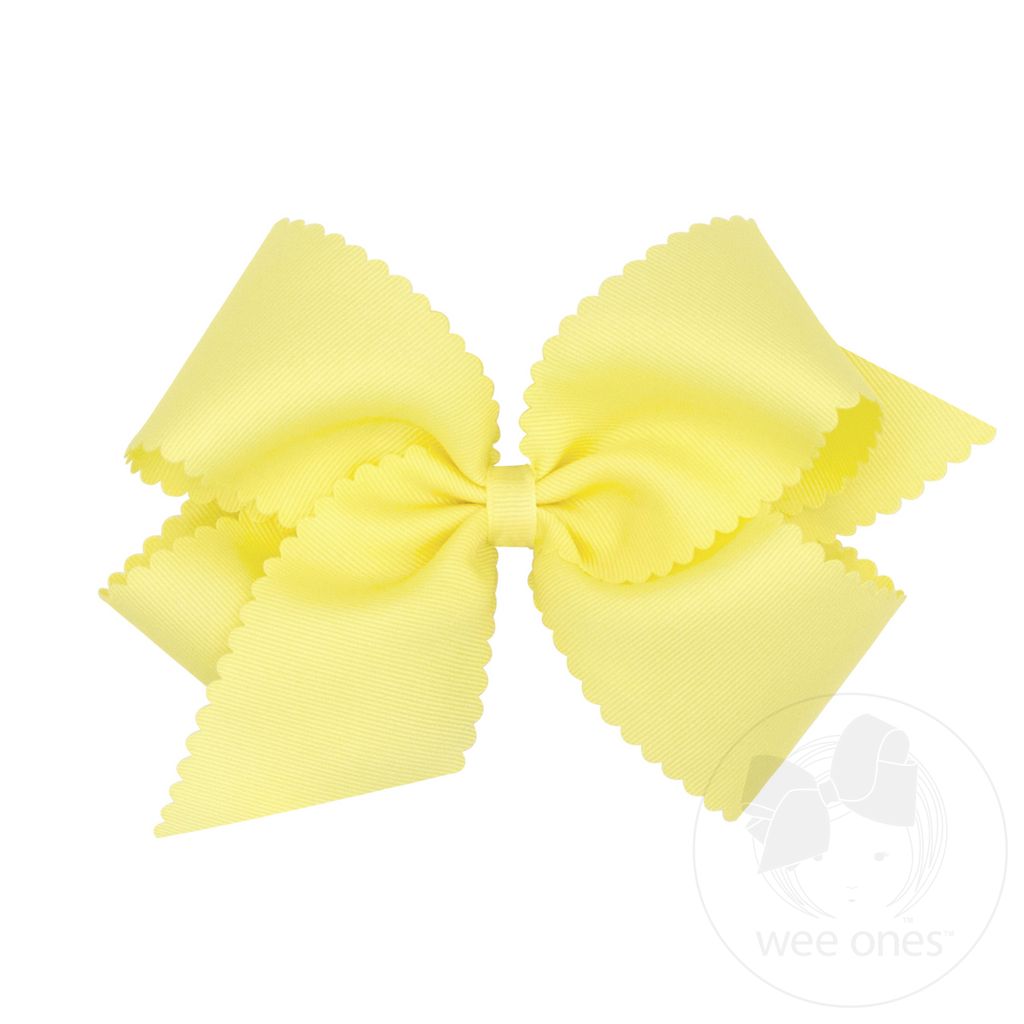 Wee Ones King Light Yellow Grosgrain Hair Bow Scalloped Edge - Persnickety Shop