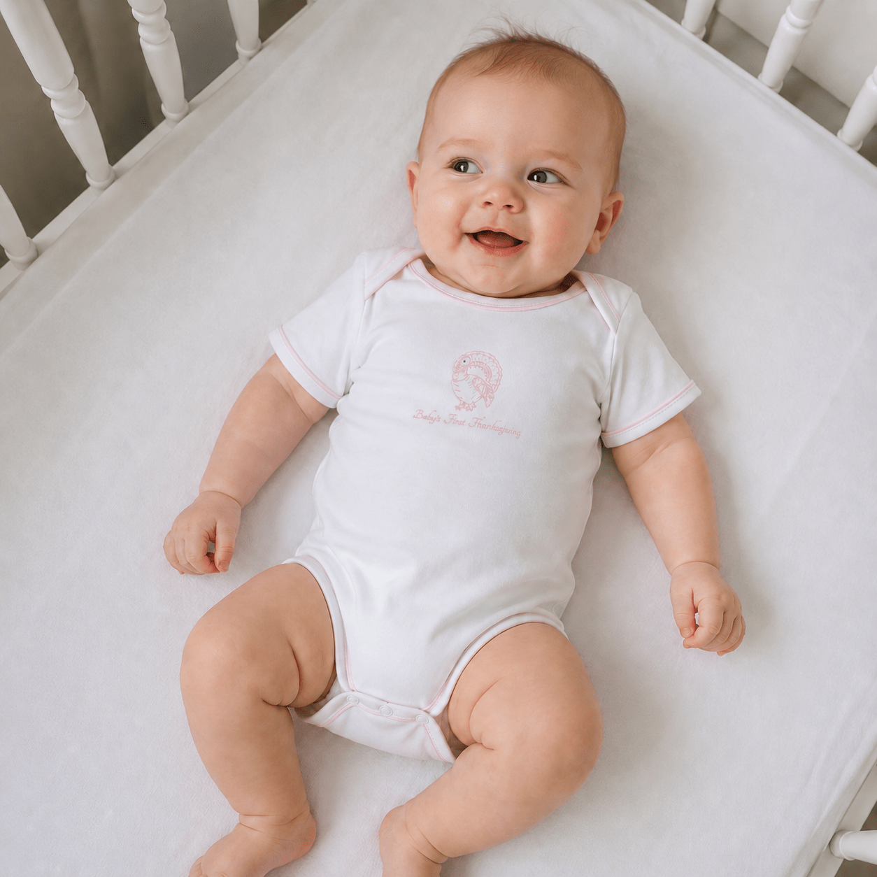 Magnolia Baby Harvest Blessings Hand-Embroidered Baby's First Thanksgiving Bodysuit - Pink