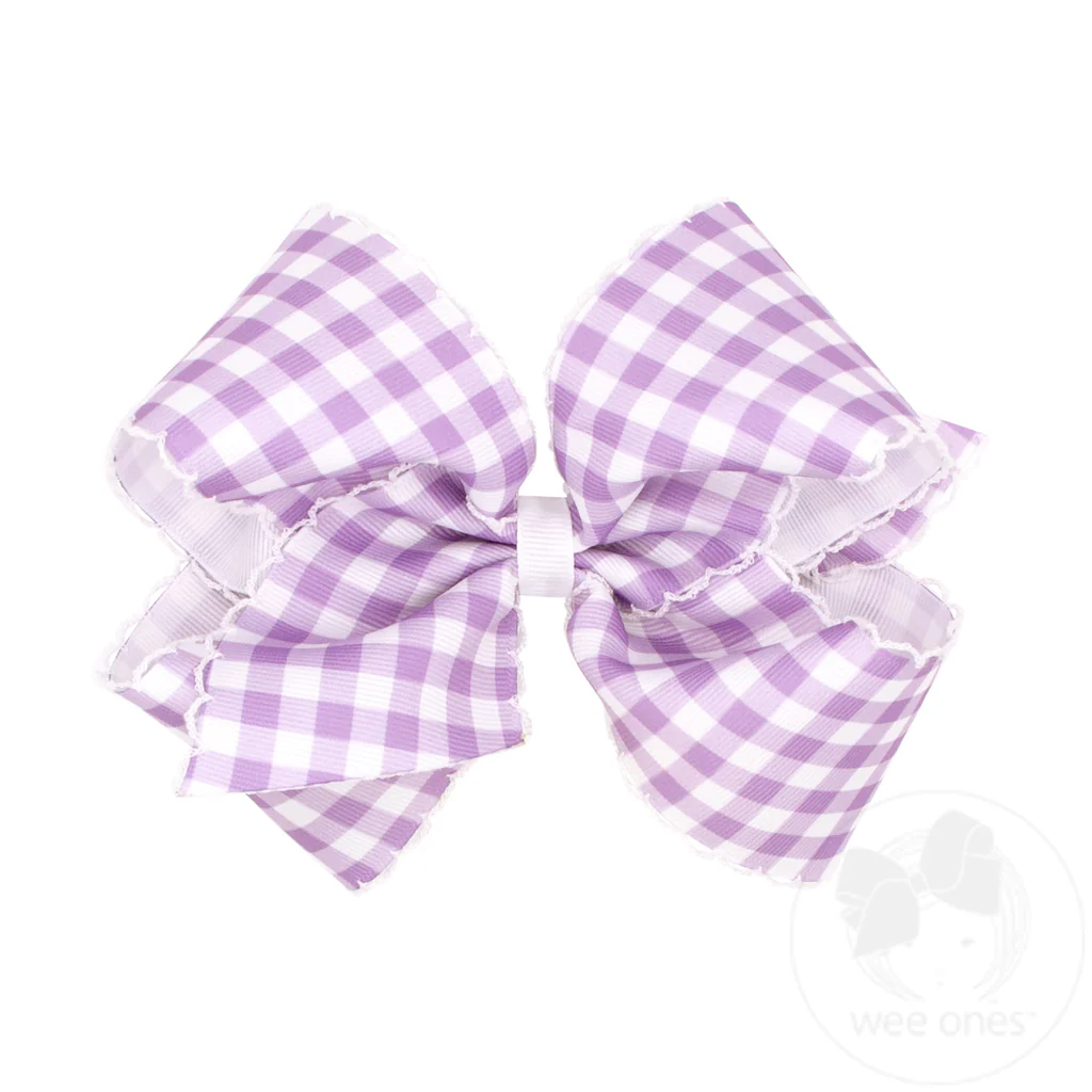 Wee Ones King Moonstitch Hair Bow in Light Orchid Gingham Print - Persnickety Shop
