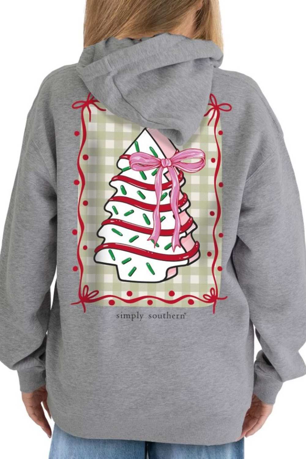 Simply Southern Youth Christmas Cakes Hoodie for Girls in Heather Grey