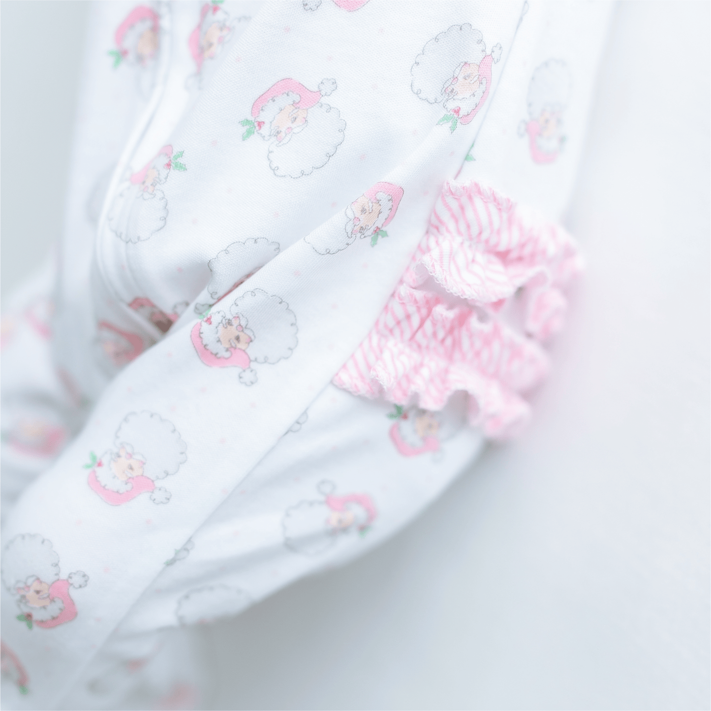 Santa Baby Print Ruffle Zip Footie - Pink - Persnickety Shop