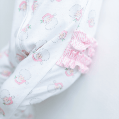 Santa Baby Print Ruffle Zip Footie - Pink - Persnickety Shop