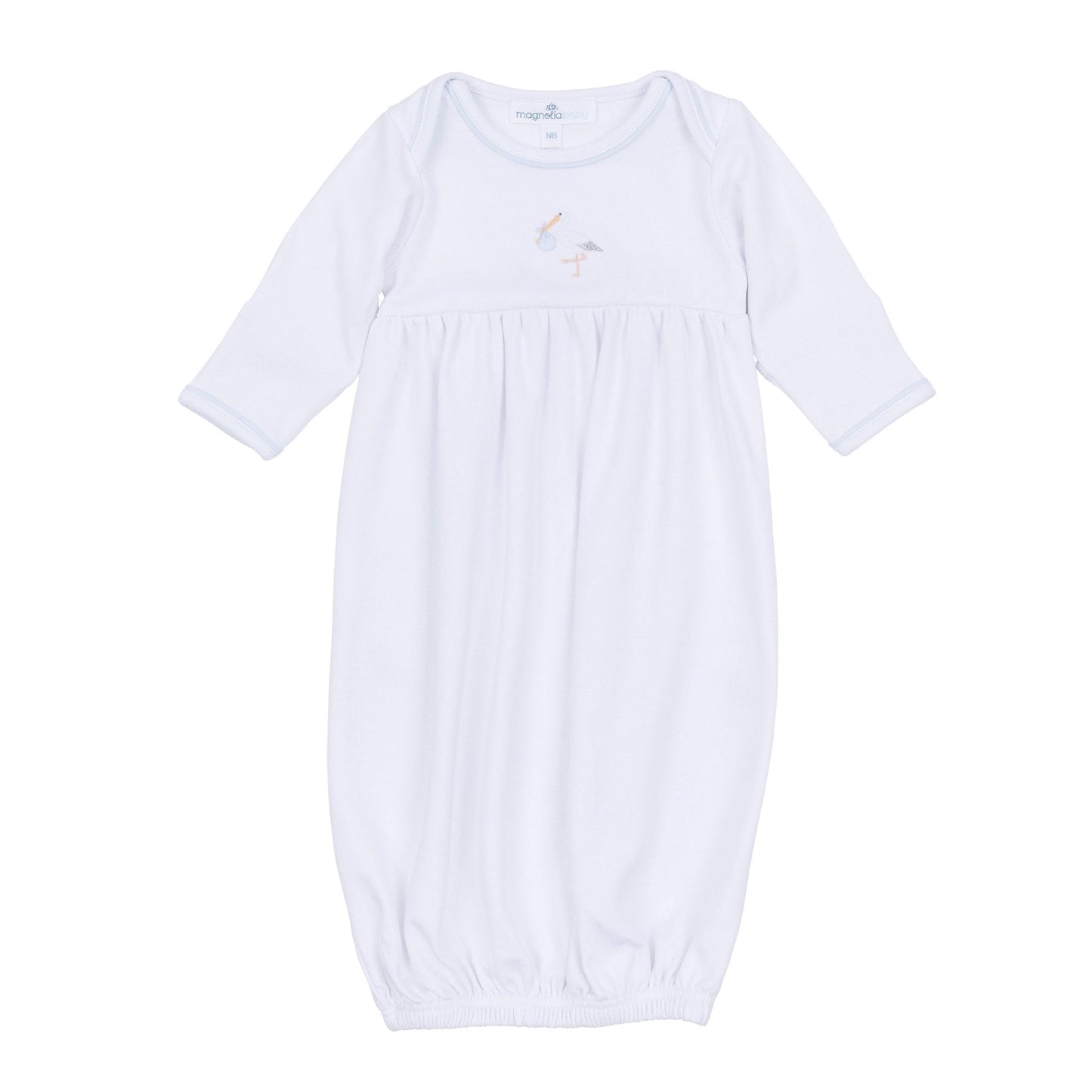 Magnolia Baby | Vintage Stork Gathered Gown - Light Blue - Persnickety Shop