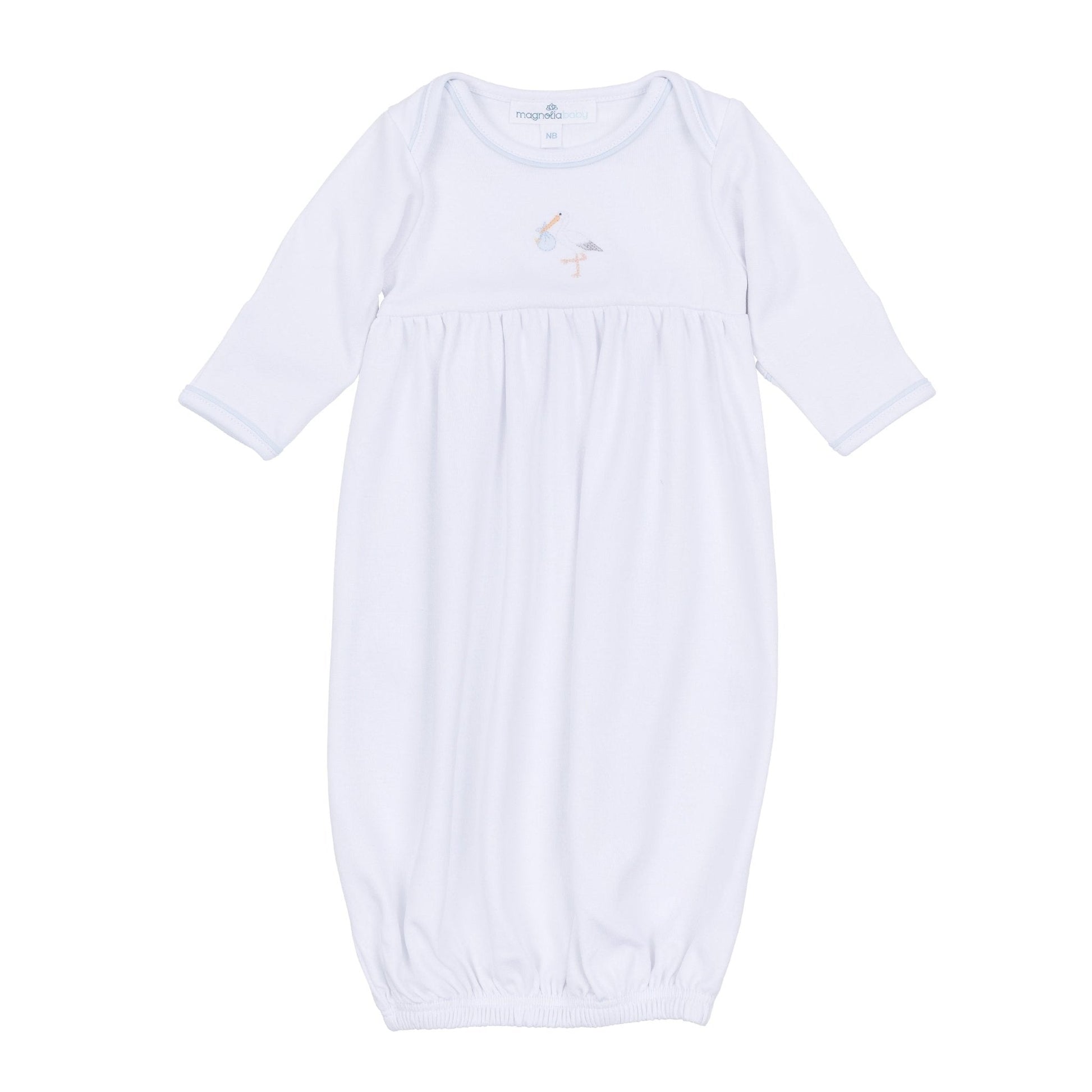 Magnolia Baby | Vintage Stork Gathered Gown - Light Blue - Persnickety Shop