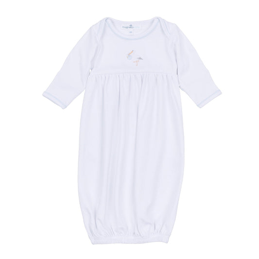 Magnolia Baby | Vintage Stork Gathered Gown - Light Blue - Persnickety Shop