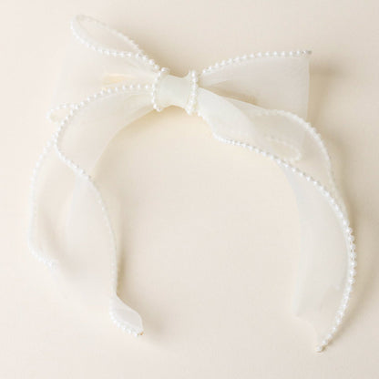 Cream Sheer Pearl Hair Bow - Persnickety Shop