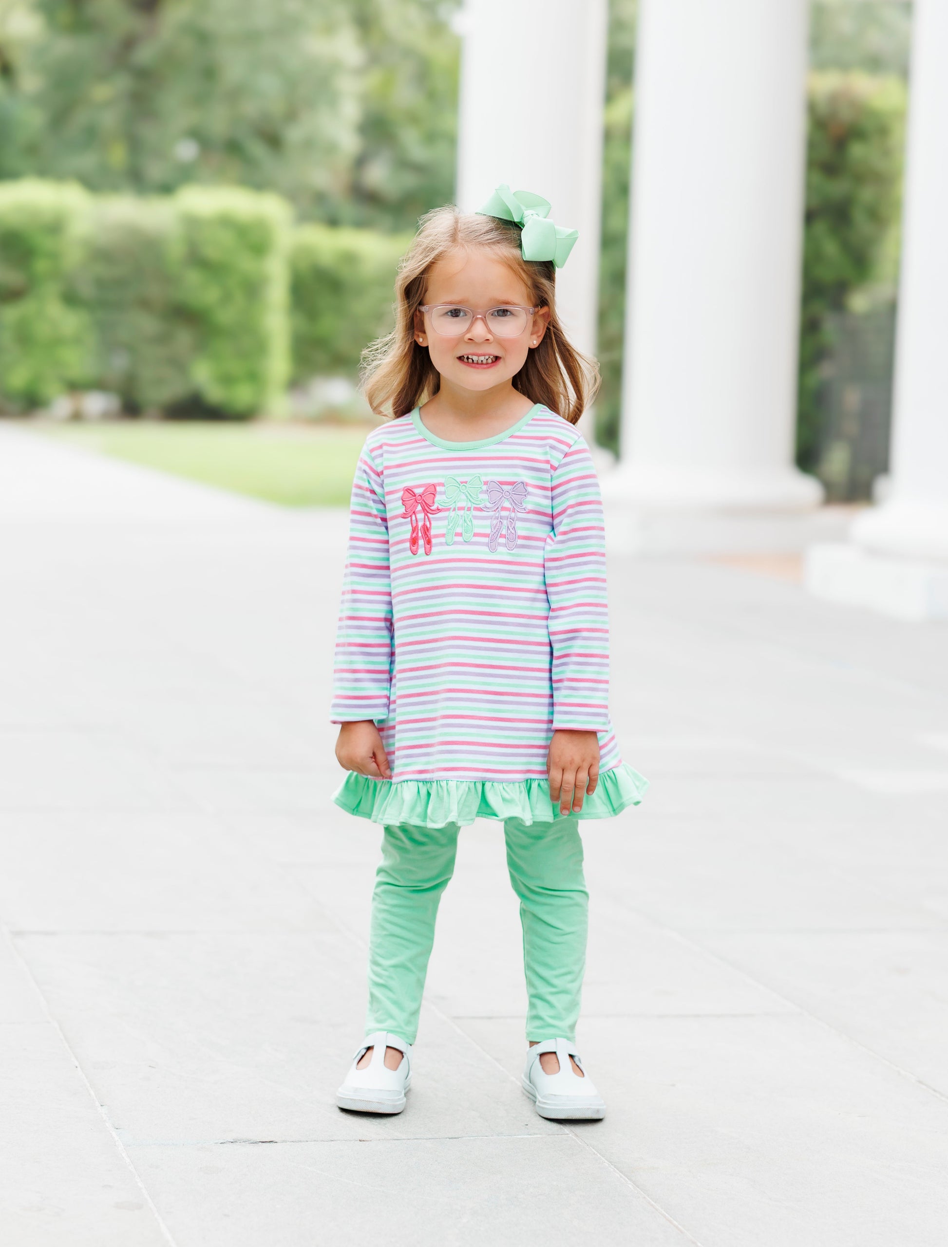 PRE-ORDER | Bows & Ballet Ruffle Pant Set Jellybean by Smock Candy - Persnickety Shop