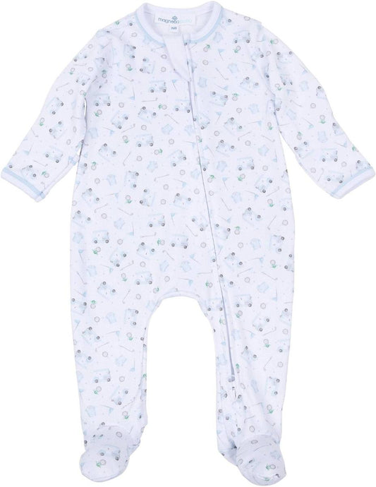MAGNOLIA BABY Little Golfer Print Zip Footie Light Blue - Persnickety Shop