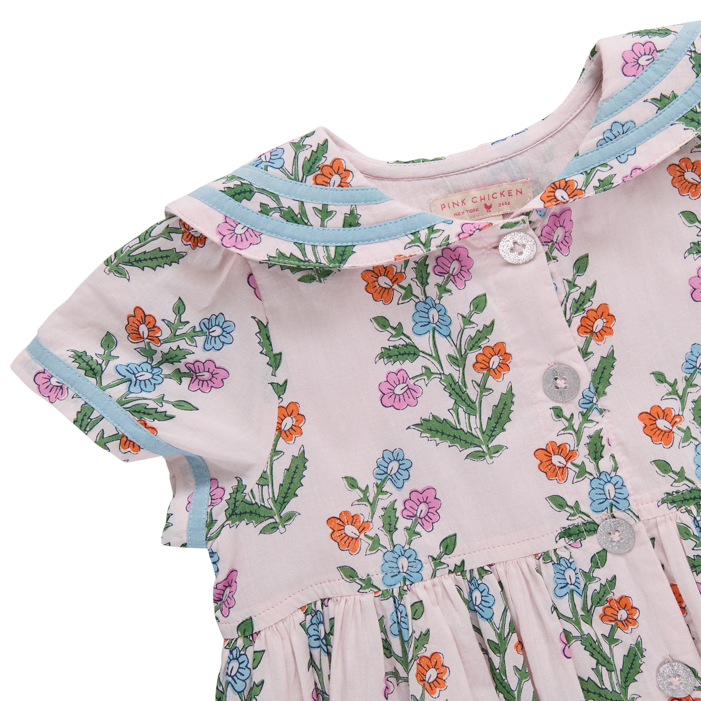 Pink Chicken - Girls Elowen Dress - Pink Dewdrop Block Print Spring - Persnickety Shop