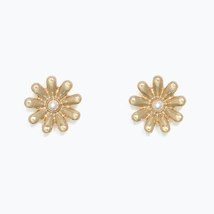Earrings-Gold Flowers w Pearls