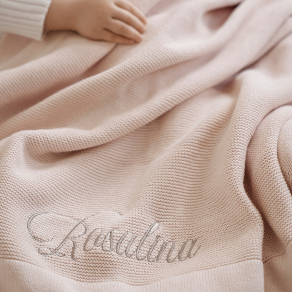 ELEGANT BABY PALE PINK SOFIA + FINN KNIT BABY BLANKET