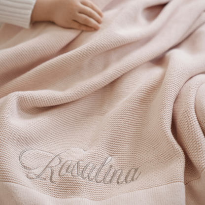 ELEGANT BABY PALE PINK SOFIA + FINN KNIT BABY BLANKET