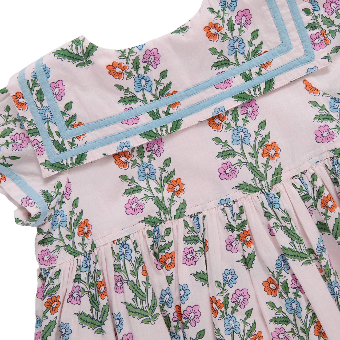 Pink Chicken - Girls Elowen Dress - Pink Dewdrop Block Print Spring - Persnickety Shop