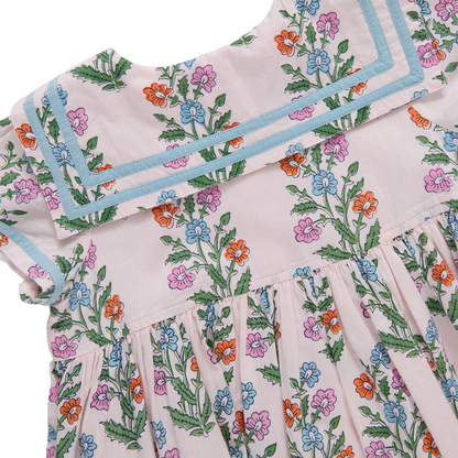 Pink Chicken - Girls Elowen Dress - Pink Dewdrop Block Print Spring - Persnickety Shop