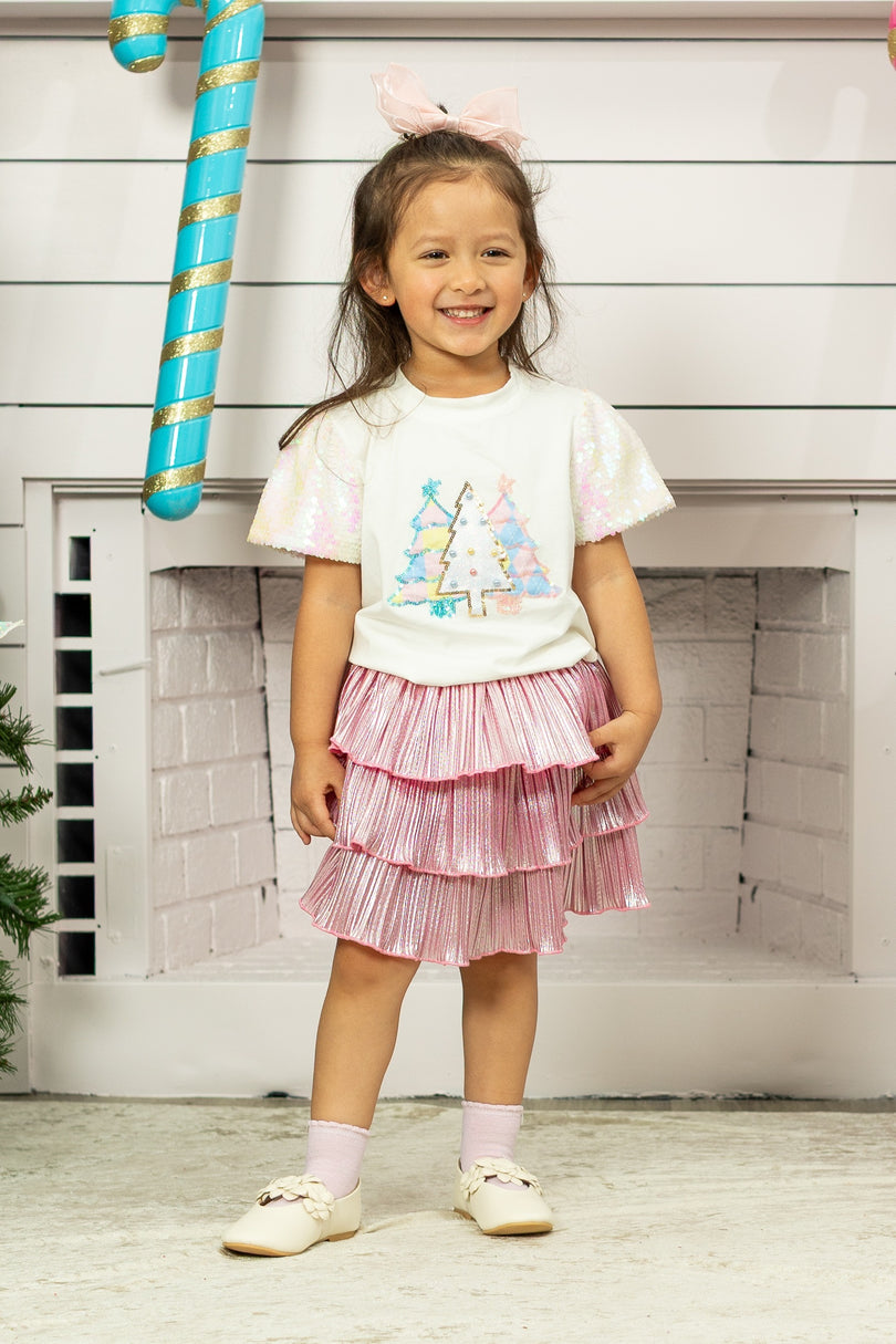Girls' Pink Shimmer Ruffle Skirt with Shorts - Persnickety Shop