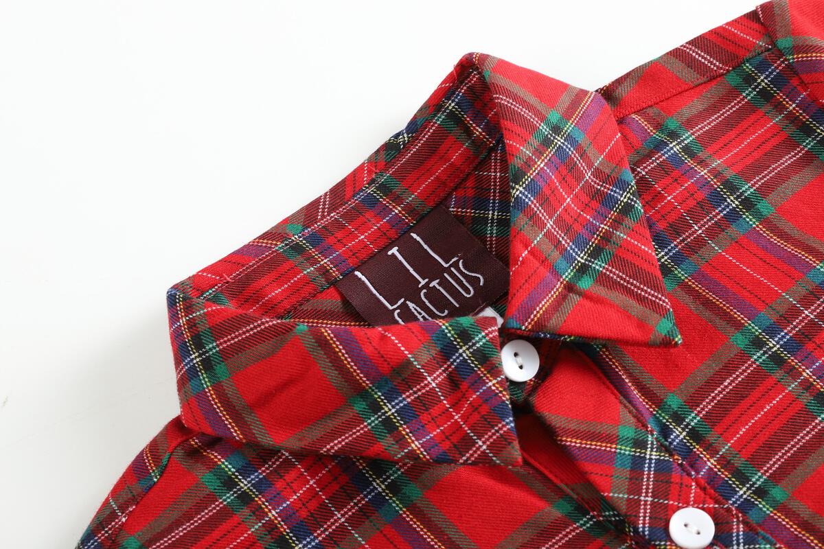 Lil Cactus *Pre-Order* Red & Green Gingham Button-Up