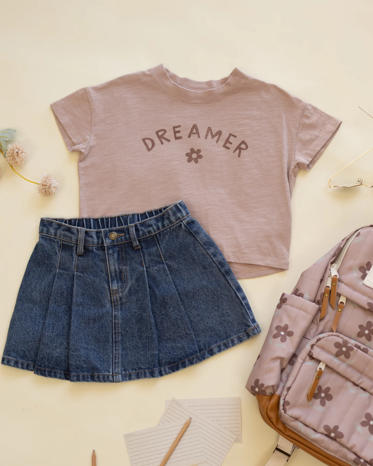 RYLEE + CRU PLEATED DENIM SKIRT INDIGO