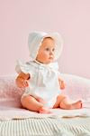 White with Pink Smocked Baby Bonnet - Persnickety Shop