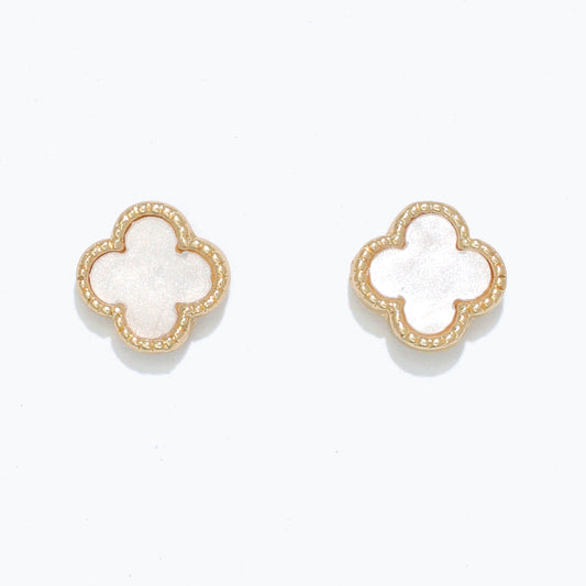 Earrings-Gold with Pearl Clover